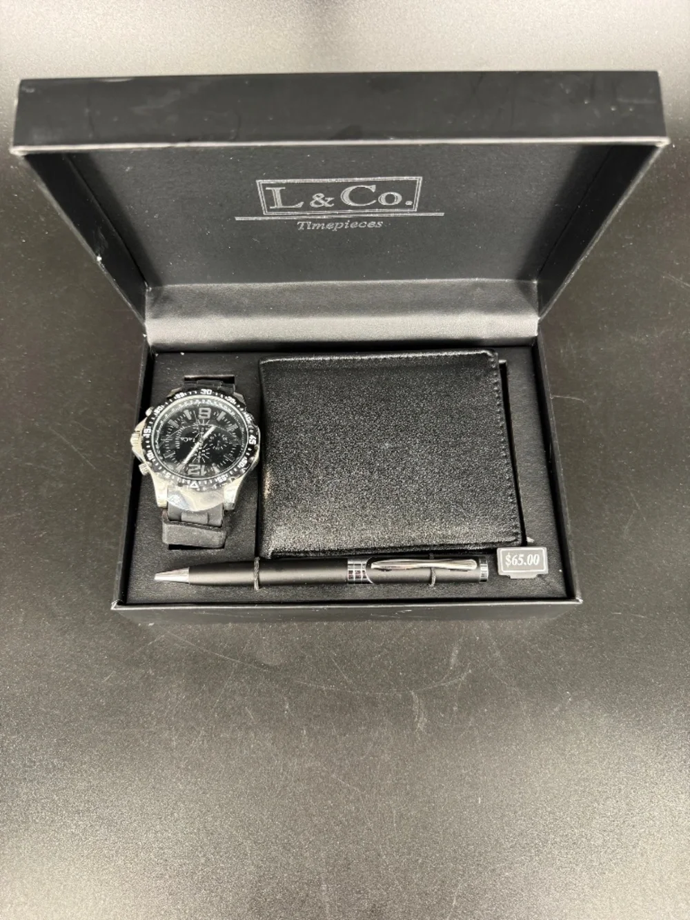 L & Co Timepieces watch, pen, Bifold Wallet - NEW in Box